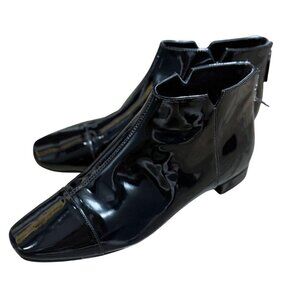 Nine West Patent Leather Ruffle Ankle Boots Square Toe Size 8M Black